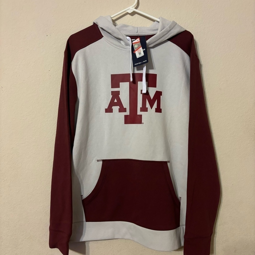 Texas ATM creme & deep red hooded sweatshirt, size Large, New with tags